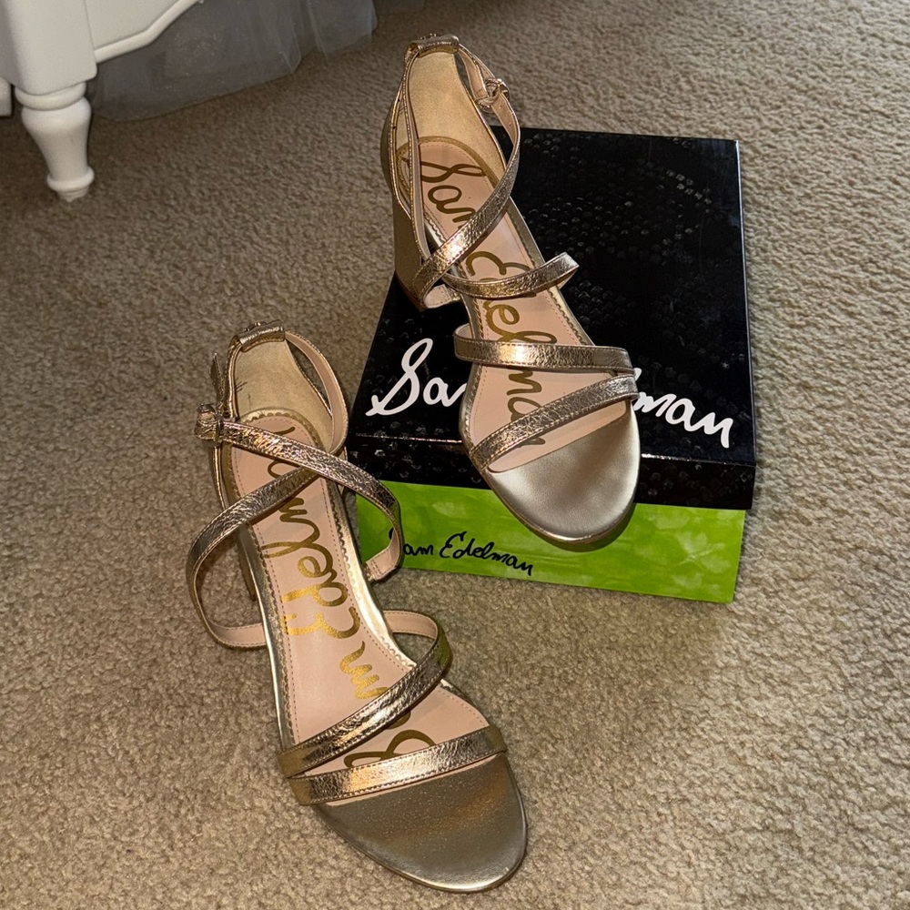 Sam Edelman Stacie Gold Leather Heels
